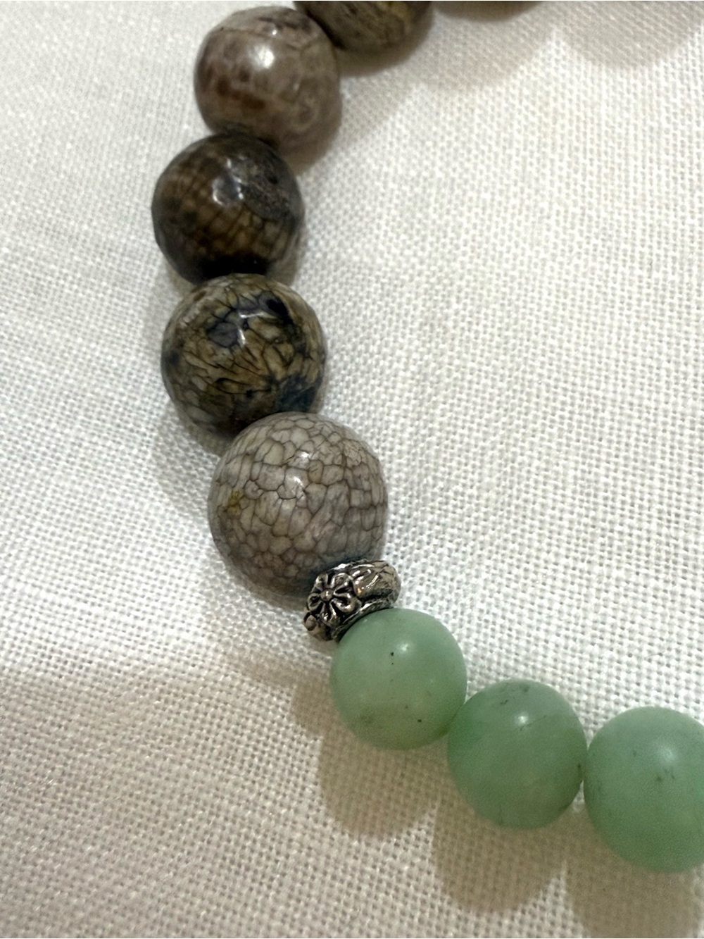 Matte Green and Brown Beaded Stretch Bracelet - Picture 2 of 3